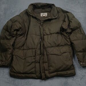 Vintage Woolrich Jacket Mens XL Brown Pockets Down Puffer Full Zip Snap
